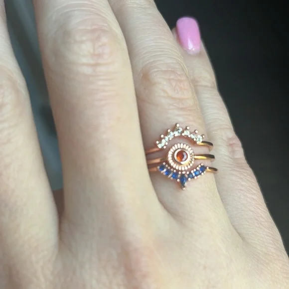 Rose Gold Sunburst 3 Piece Ring - Picture 12 of 12